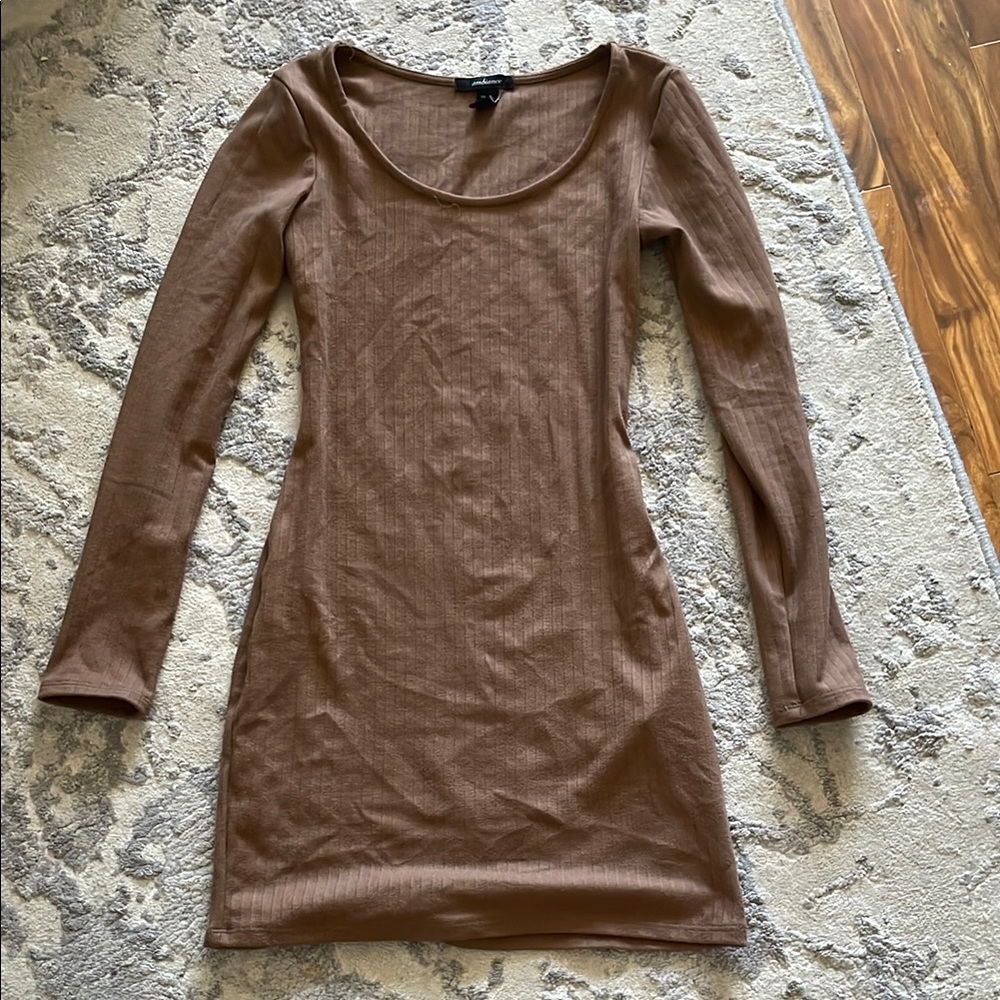 Ambiance Brown Bodycon Long Sleeve Dress